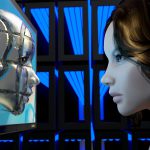a female mannequin is looking at a computer screen