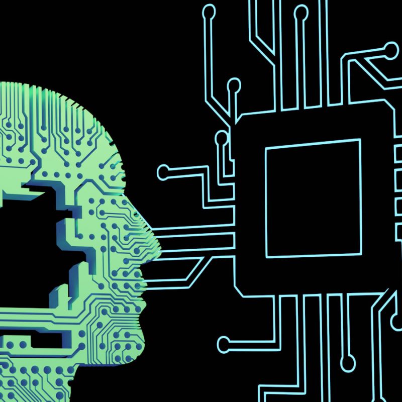 a person's head with a circuit board in front of it